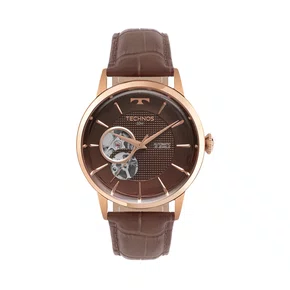 Relógio Technos Automático Skeleton Rose e Marrom