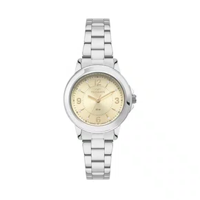 Relógio Technos Feminino Prata Visor Dourado