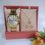 Kit Relógio Condor Feminino Dourado com Pedras