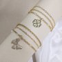Pulseira Semi Jóia Dourada Tripla Pingente Trevo